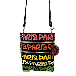 Women’s Robin Ruth Black and Fuchsia Pink Pairs Crossbody Small Purse Zip Pocket